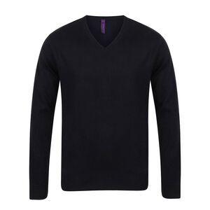 Henbury Mens Cotton Acrylic V Neck Sweatshirt / Black
